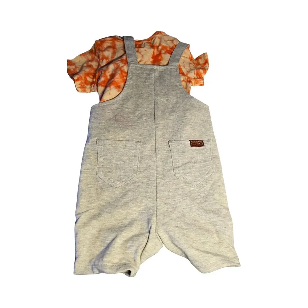 7 for all Mankind size 18 mos boys gray overall and orange tie-dye shirt set NWT